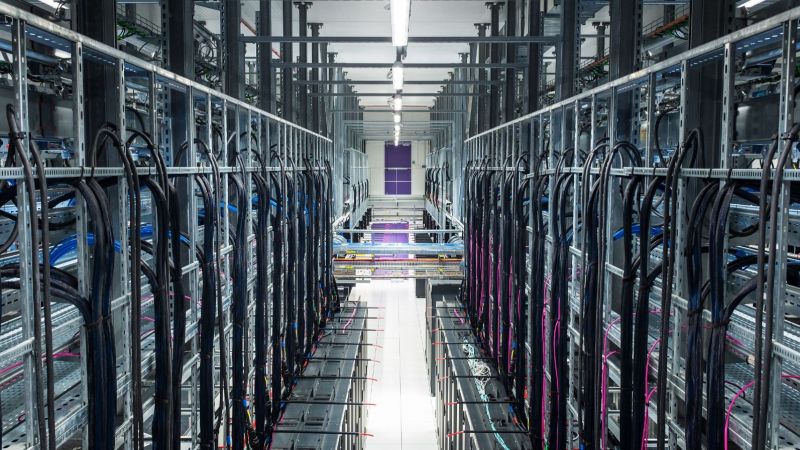 Blick in einen Serverraum in einem Datencenter (Cloudspeicher)
