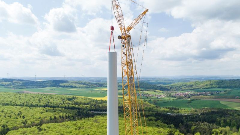 Construction of a tower for a wind turbine.
