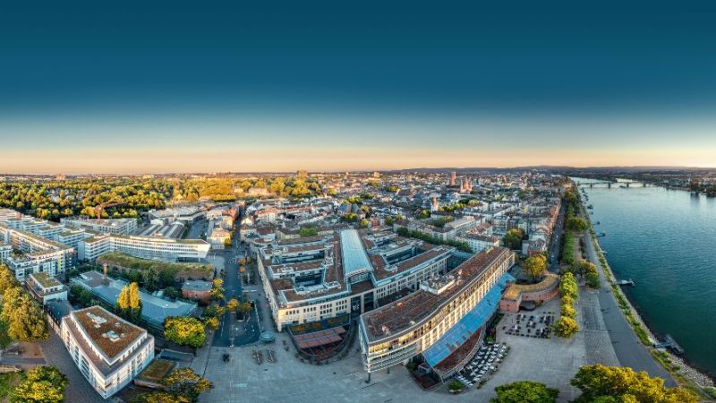 Panorama of Mainz on the river Rhine