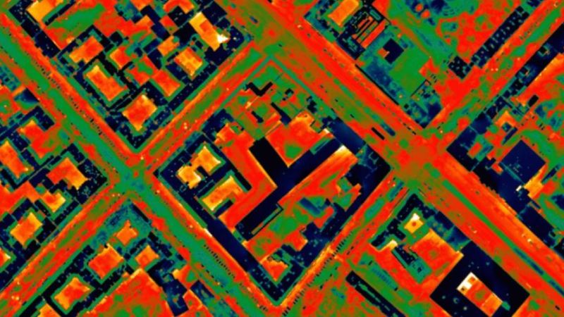 Diese Thermografie-Aufnahme zeigt einen Stadtteil in Berlin.