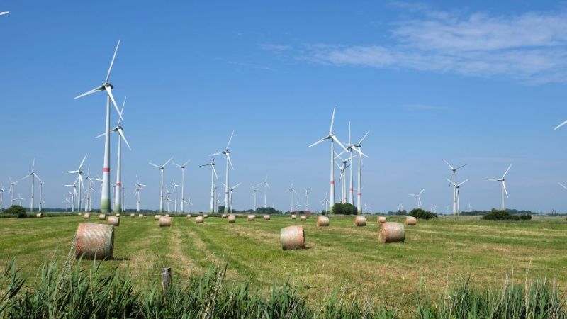 Onshore-Windenergieanlagen an der deutschen Nordseeküste.