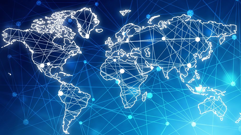 Weltkarte mit vernetzten Punkten: Symbolbild für internationale Zusammenarbeit