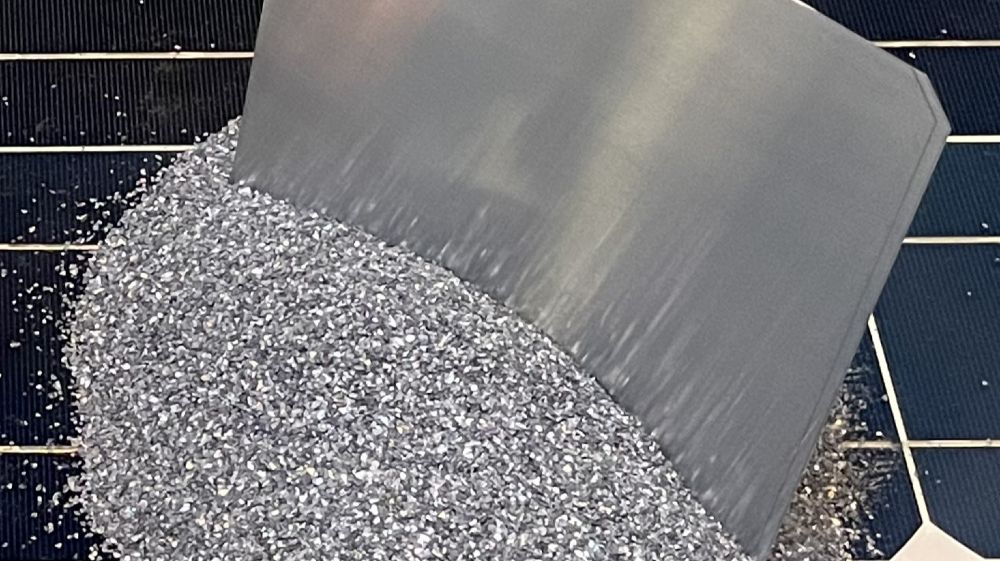 Purified silicon from end-of-life modules and wafers made from 100 percent recycled silicon.