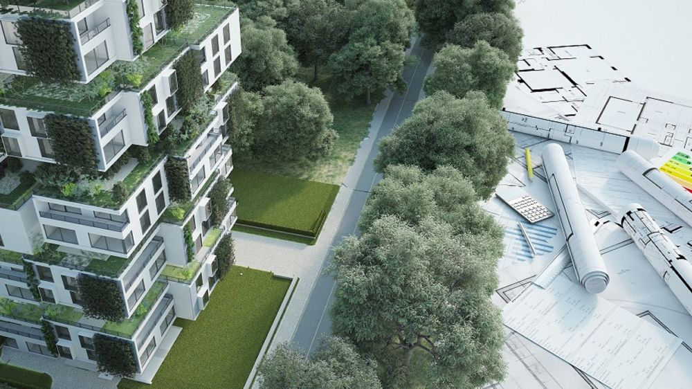 Symbolbild: Gebäude mit grünen Pflanzen