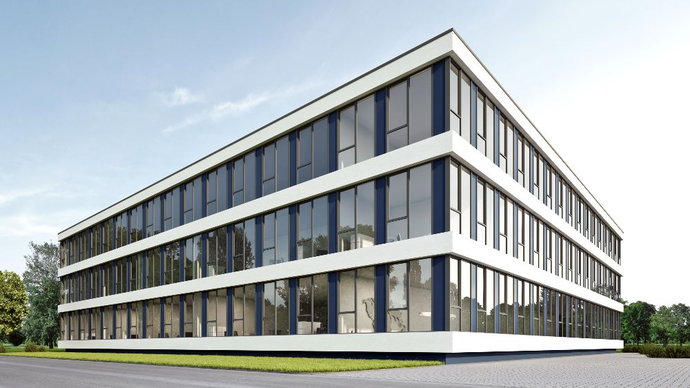 Bürogebäude mit großen Glasfenstern