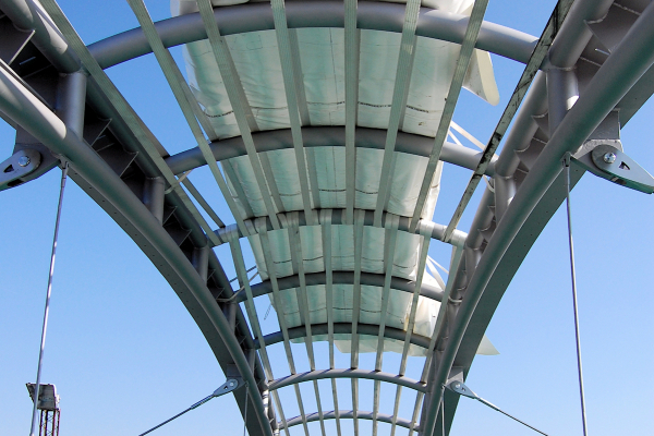 The package of transparent or translucent membranes made of PTFE and ETFE awaits installation in October 2012.
