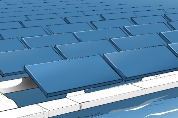 Example of a possible system design for floating PV. In the PV2Float project, several different designs and substructures are realised on a surface mine lake.