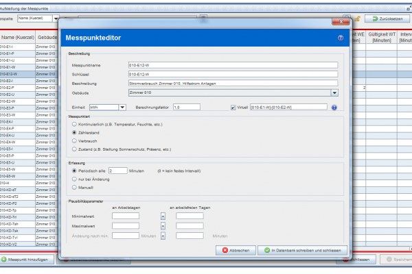 MoniSoft allows the simple integration of different types of measuring points such as cumulatively accumulating measured values, continuously accumulating measured values and states such as events or presence.